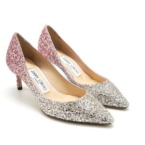 Jimmy Choo Pumps Women Size 35-4.5 Pink Silver Glitter Romy Pointed Toe Sparkle